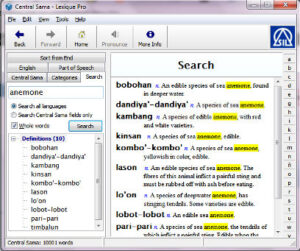 Dictionary search for 'anemone' in Sinama Language