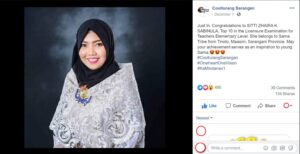 Coolturang Sarang FB Post Sitti Zhaira K. Sabinula LET Top 10